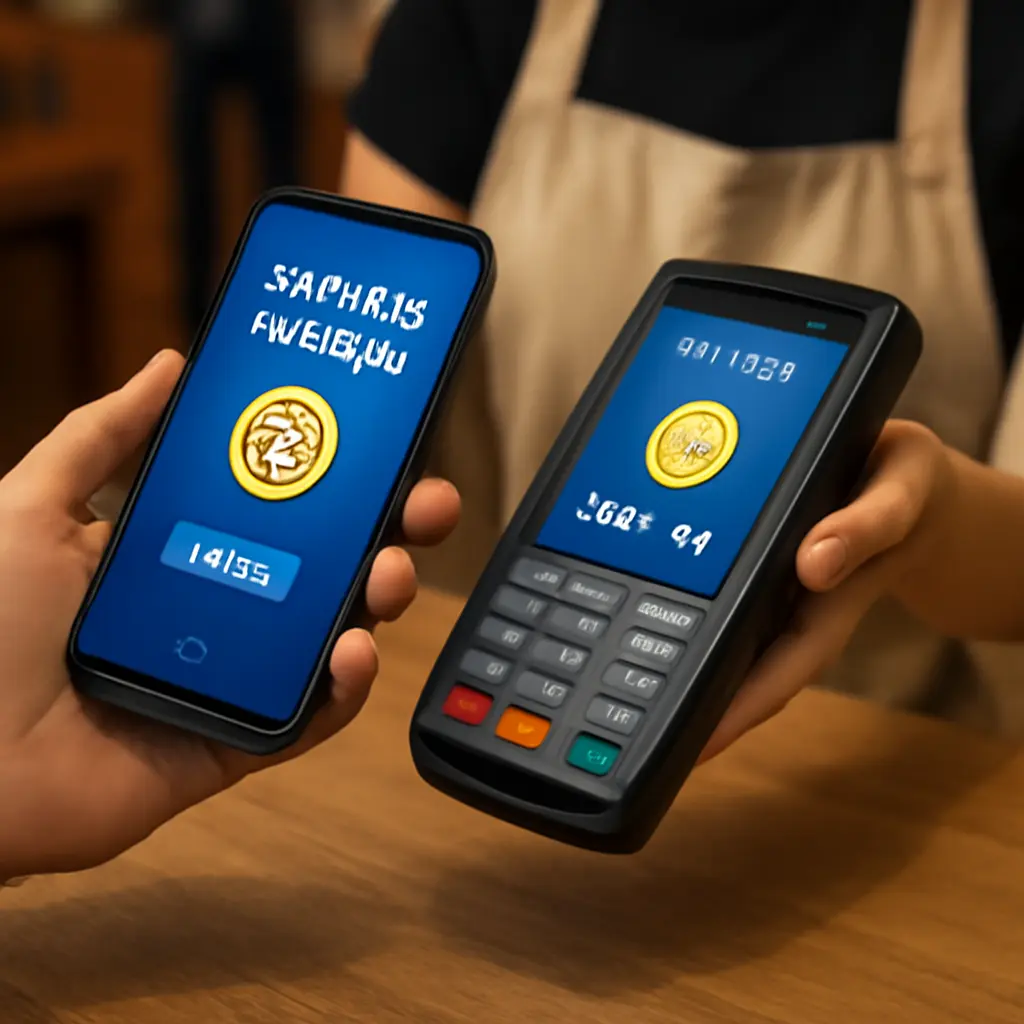 Клиент оплачивает покупку с помощью смартфона и криптокошелька