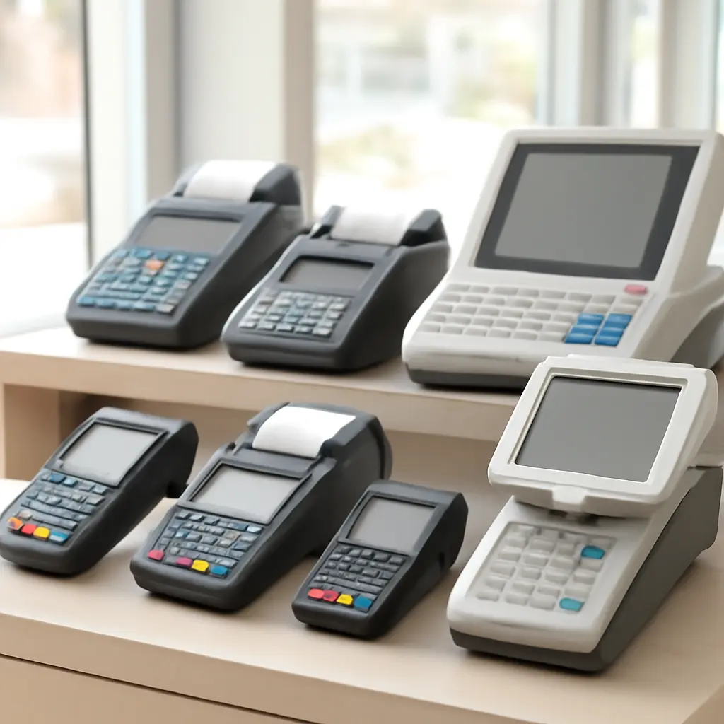 Ассортимент кассовых аппаратов Разнообразные модели кассовых аппаратов на витрине