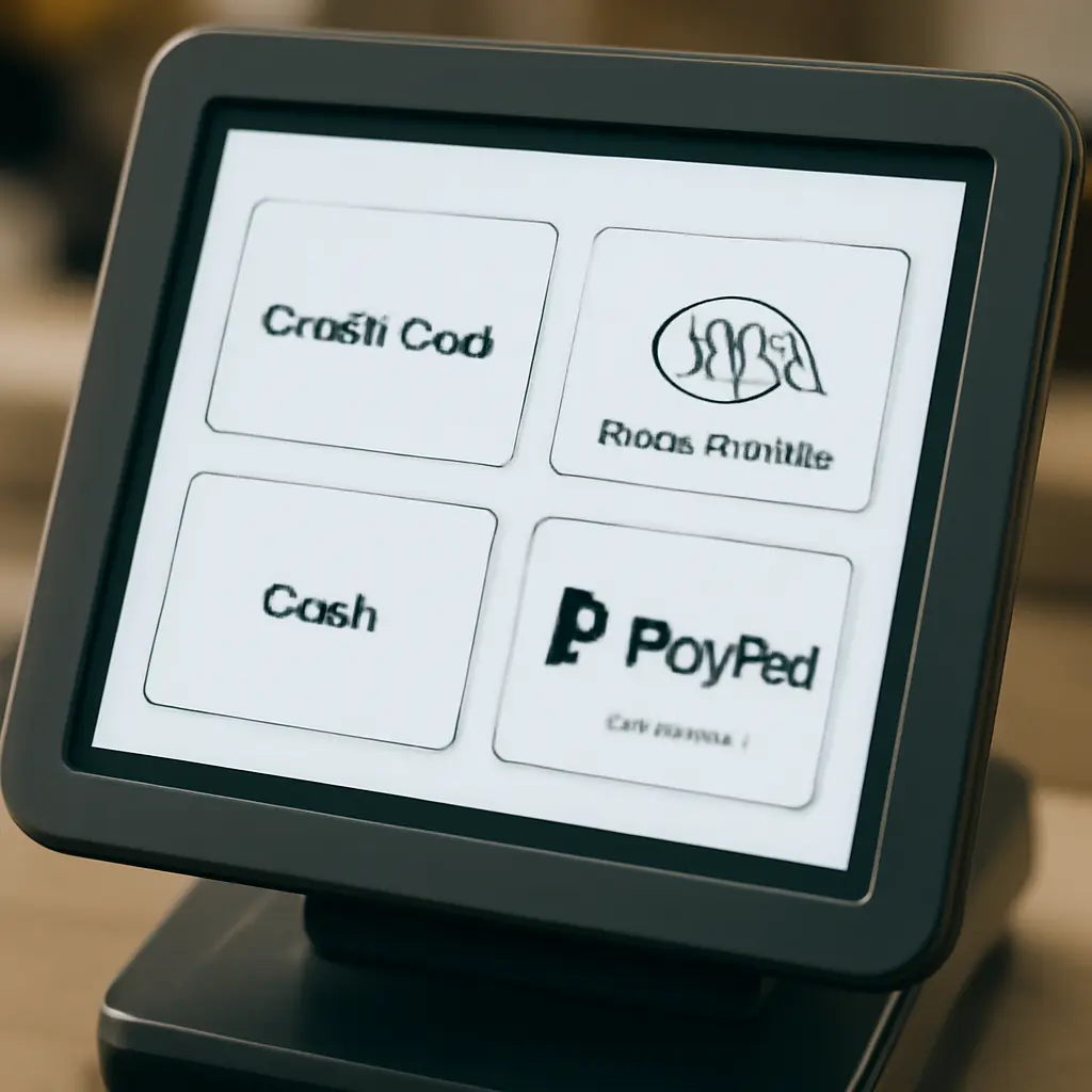 Интерфейс POS-системы Экран POS-системы с меню для приёма платежей и опциями интеграции