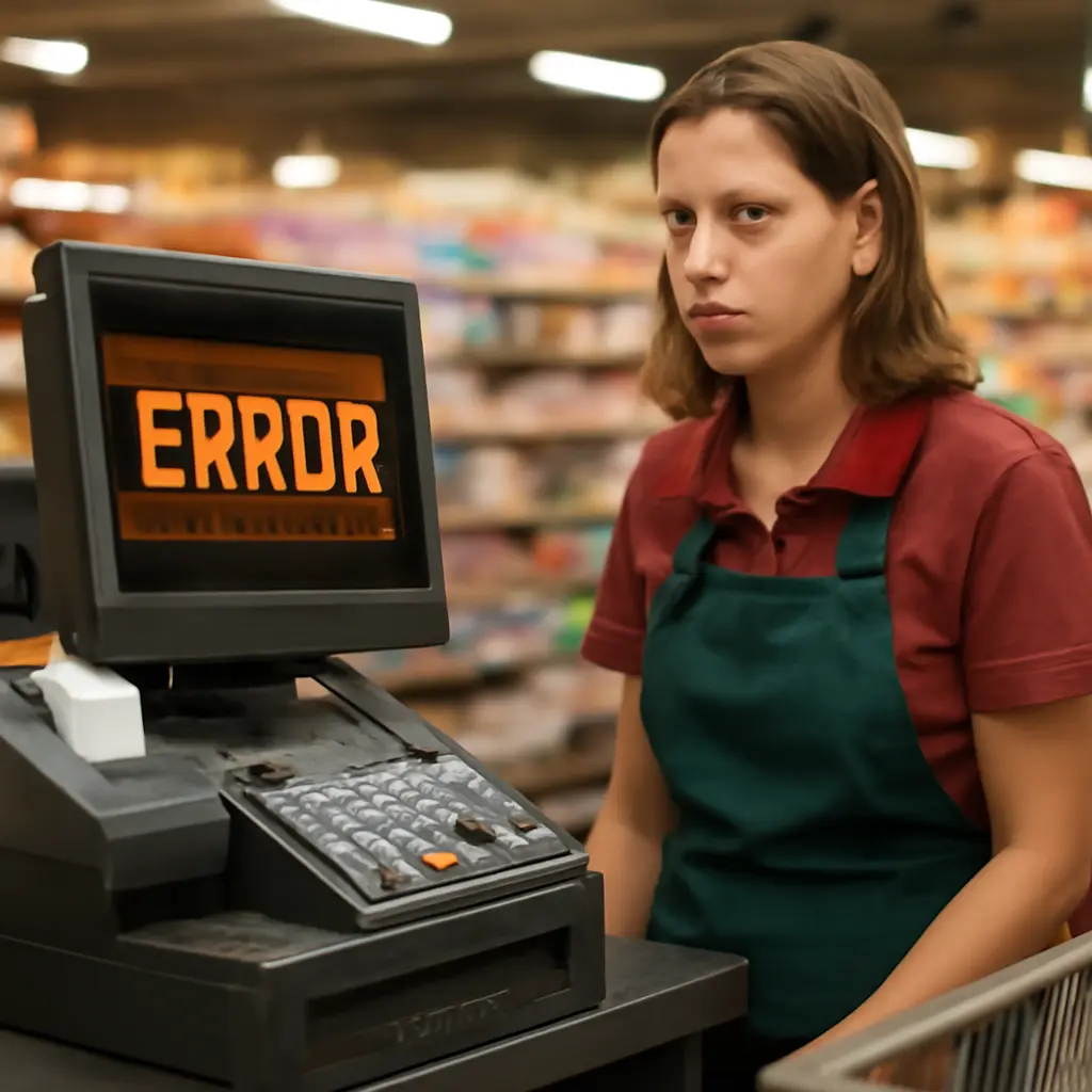 Неисправная касса Неисправная касса в магазине с мигающим индикатором