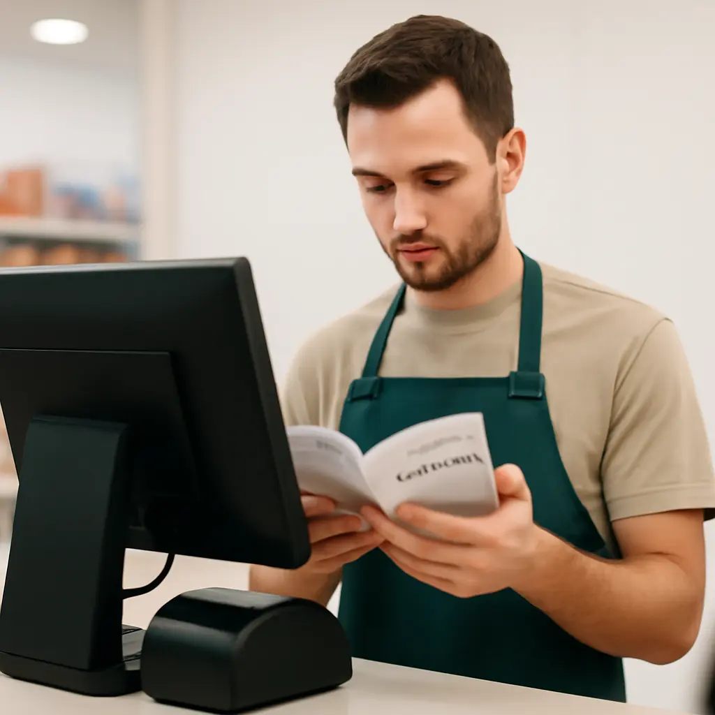 Обучение персонала Сотрудник проверяет настройки кассы и учится работать с системой