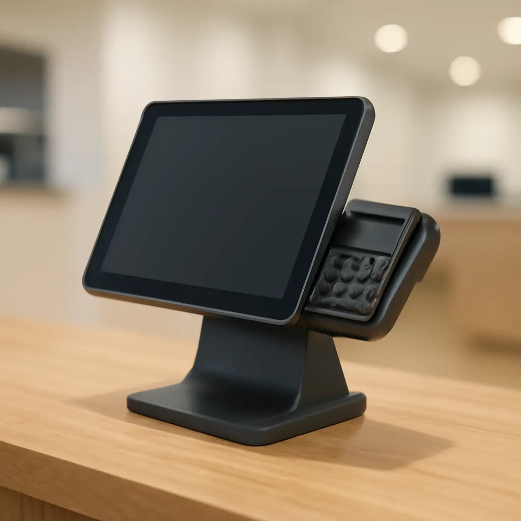 Современная касса на прилавке Современная POS-касса на прилавке магазина