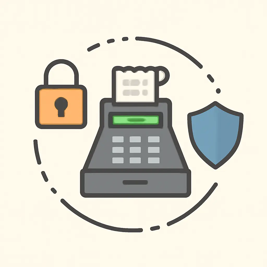 Иконки безопасности и шифрования вокруг кассы